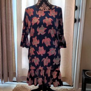 Simply Southern Pink/Blue Turtle Print Midi Dress, Size S